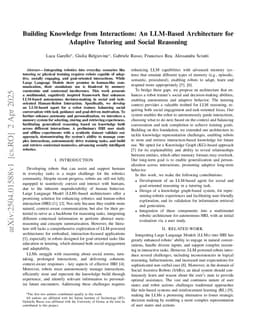 Building Knowledge from Interactions: An LLM-Based Architecture for Adaptive Tutoring and Social Reasoning
