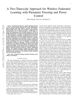 A Two-Timescale Approach for Wireless Federated Learning with Parameter Freezing and Power Control