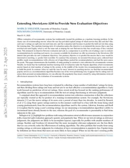 Extending MovieLens-32M to Provide New Evaluation Objectives