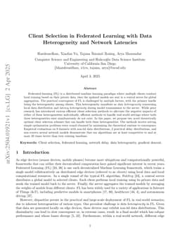 Client Selection in Federated Learning with Data Heterogeneity and Network Latencies