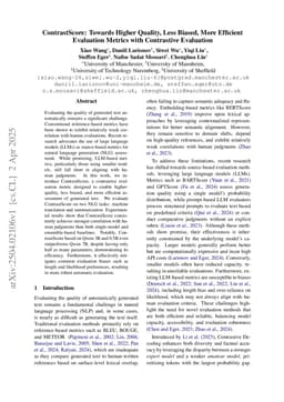 ContrastScore: Towards Higher Quality, Less Biased, More Efficient Evaluation Metrics with Contrastive Evaluation