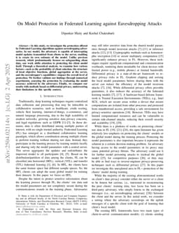 On Model Protection in Federated Learning against Eavesdropping Attacks