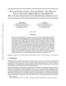 Beyond Conventional Transformers: The Medical X-ray Attention (MXA) Block for Improved Multi-Label Diagnosis Using Knowledge Distillation