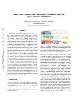 Noise-Aware Generalization: Robustness to In-Domain Noise and Out-of-Domain Generalization