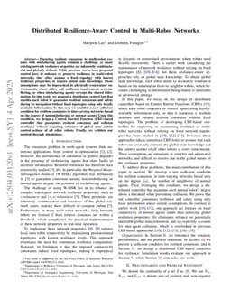 Distributed Resilience-Aware Control in Multi-Robot Networks