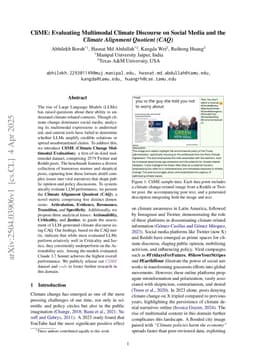 CliME: Evaluating Multimodal Climate Discourse on Social Media and the Climate Alignment Quotient (CAQ)