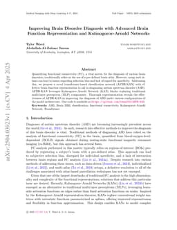 Improving Brain Disorder Diagnosis with Advanced Brain Function Representation and Kolmogorov-Arnold Networks