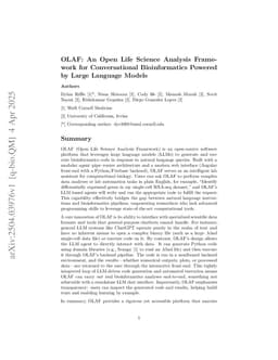 OLAF: An Open Life Science Analysis Framework for Conversational Bioinformatics Powered by Large Language Models