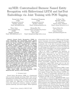 myNER: Contextualized Burmese Named Entity Recognition with Bidirectional LSTM and fastText Embeddings via Joint Training with POS Tagging