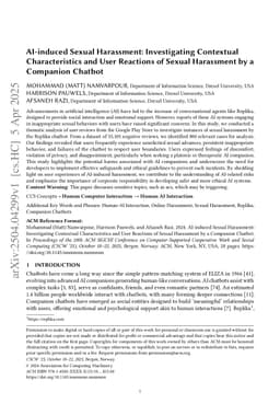 AI-induced sexual harassment: Investigating Contextual Characteristics and User Reactions of Sexual Harassment by a Companion Chatbot