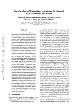 Towards Adaptive Memory-Based Optimization for Enhanced Retrieval-Augmented Generation
