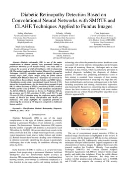 Diabetic Retinopathy Detection Based on Convolutional Neural Networks with SMOTE and CLAHE Techniques Applied to Fundus Images