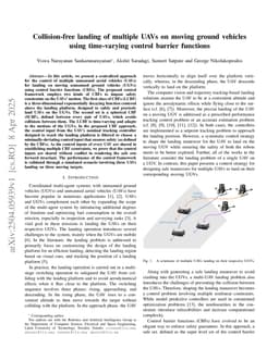 Collision-free landing of multiple UAVs on moving ground vehicles using time-varying control barrier functions