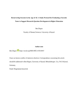 Resurrecting Socrates in the Age of AI: A Study Protocol for Evaluating a Socratic Tutor to Support Research Question Development in Higher Education