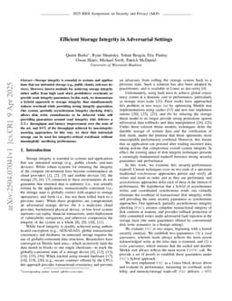 Efficient Storage Integrity in Adversarial Settings