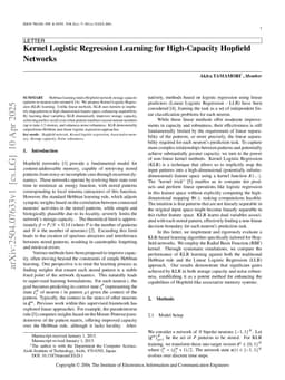 Kernel Logistic Regression Learning for High-Capacity Hopfield Networks
