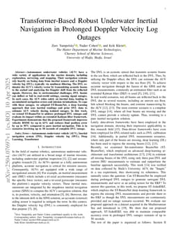 Transformer-Based Robust Underwater Inertial Navigation in Prolonged Doppler Velocity Log Outages