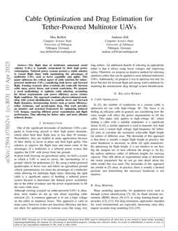 Cable Optimization and Drag Estimation for Tether-Powered Multirotor UAVs