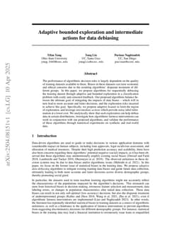 Adaptive Bounded Exploration and Intermediate Actions for Data Debiasing