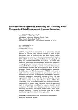 Recommendation System in Advertising and Streaming Media: Unsupervised Data Enhancement Sequence Suggestions