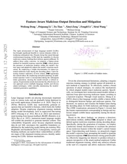 Feature-Aware Malicious Output Detection and Mitigation