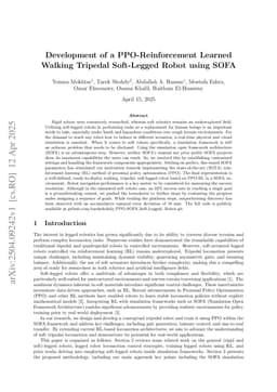 Development of a PPO-Reinforcement Learned Walking Tripedal Soft-Legged Robot using SOFA