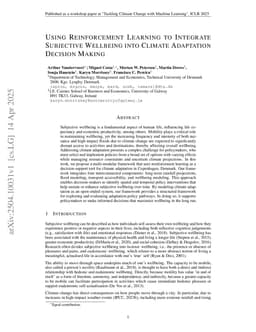 Using Reinforcement Learning to Integrate Subjective Wellbeing into Climate Adaptation Decision Making