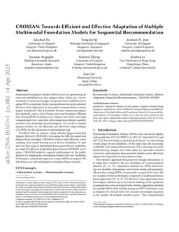 CROSSAN: Towards Efficient and Effective Adaptation of Multiple Multimodal Foundation Models for Sequential Recommendation