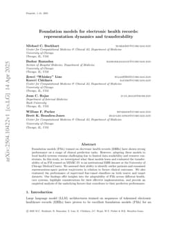Foundation models for electronic health records: representation dynamics and transferability