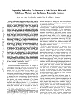 Improving Swimming Performance in Soft Robotic Fish with Distributed Muscles and Embedded Kinematic Sensing