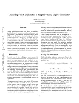 Uncovering Branch specialization in InceptionV1 using k sparse autoencoders