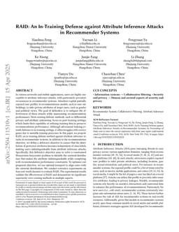 RAID: An In-Training Defense against Attribute Inference Attacks in Recommender Systems