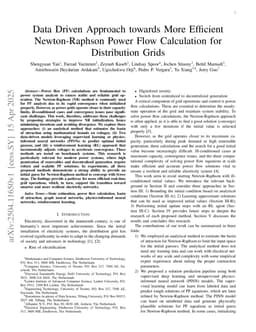 Data driven approach towards more efficient Newton-Raphson power flow calculation for distribution grids