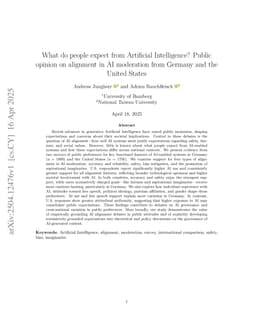 What do people expect from Artificial Intelligence? Public opinion on alignment in AI moderation from Germany and the United States