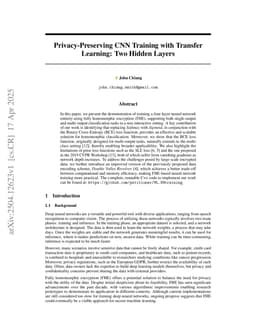 Privacy-Preserving CNN Training with Transfer Learning: Two Hidden Layers