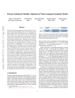 Post-pre-training for Modality Alignment in Vision-Language Foundation Models