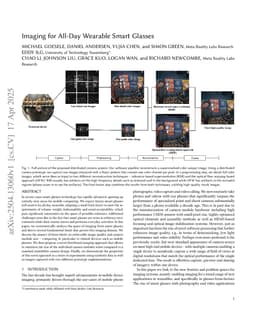 Imaging for All-Day Wearable Smart Glasses