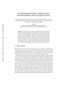 Contextualizing Spotify's Audiobook List Recommendations with Descriptive Shelves