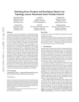 Stitching Inner Product and Euclidean Metrics for Topology-aware Maximum Inner Product Search