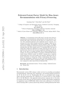 Federated Latent Factor Model for Bias-Aware Recommendation with Privacy-Preserving
