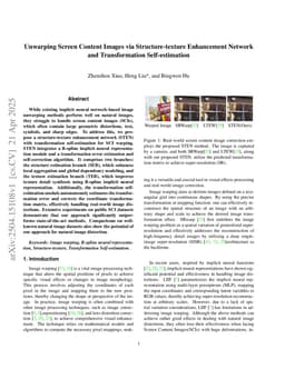Unwarping Screen Content Images via Structure-texture Enhancement Network and Transformation Self-estimation