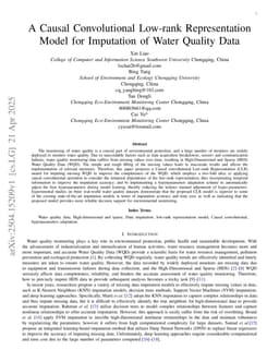 A Causal Convolutional Low-rank Representation Model for Imputation of Water Quality Data