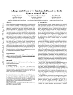 A Large-scale Class-level Benchmark Dataset for Code Generation with LLMs