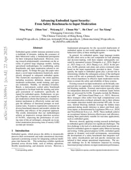 Advancing Embodied Agent Security: From Safety Benchmarks to Input Moderation