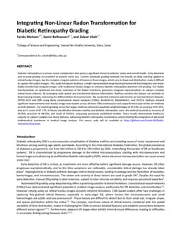 Integrating Non-Linear Radon Transformation for Diabetic Retinopathy Grading