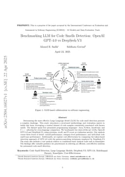 Benchmarking LLM for Code Smells Detection: OpenAI GPT-4.0 vs DeepSeek-V3