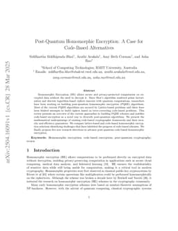 Post-Quantum Homomorphic Encryption: A Case for Code-Based Alternatives