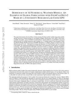Democracy of AI Numerical Weather Models: An Example of Global Forecasting with FourCastNetv2 Made by a University Research Lab Using GPU