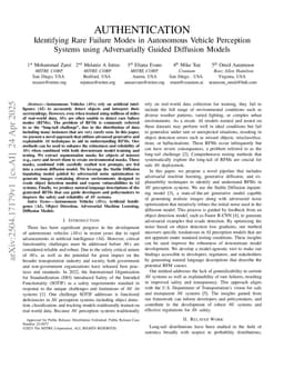 AUTHENTICATION: Identifying Rare Failure Modes in Autonomous Vehicle Perception Systems using Adversarially Guided Diffusion Models