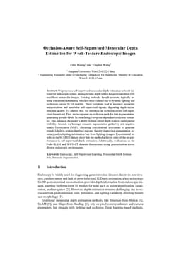 Occlusion-Aware Self-Supervised Monocular Depth Estimation for Weak-Texture Endoscopic Images